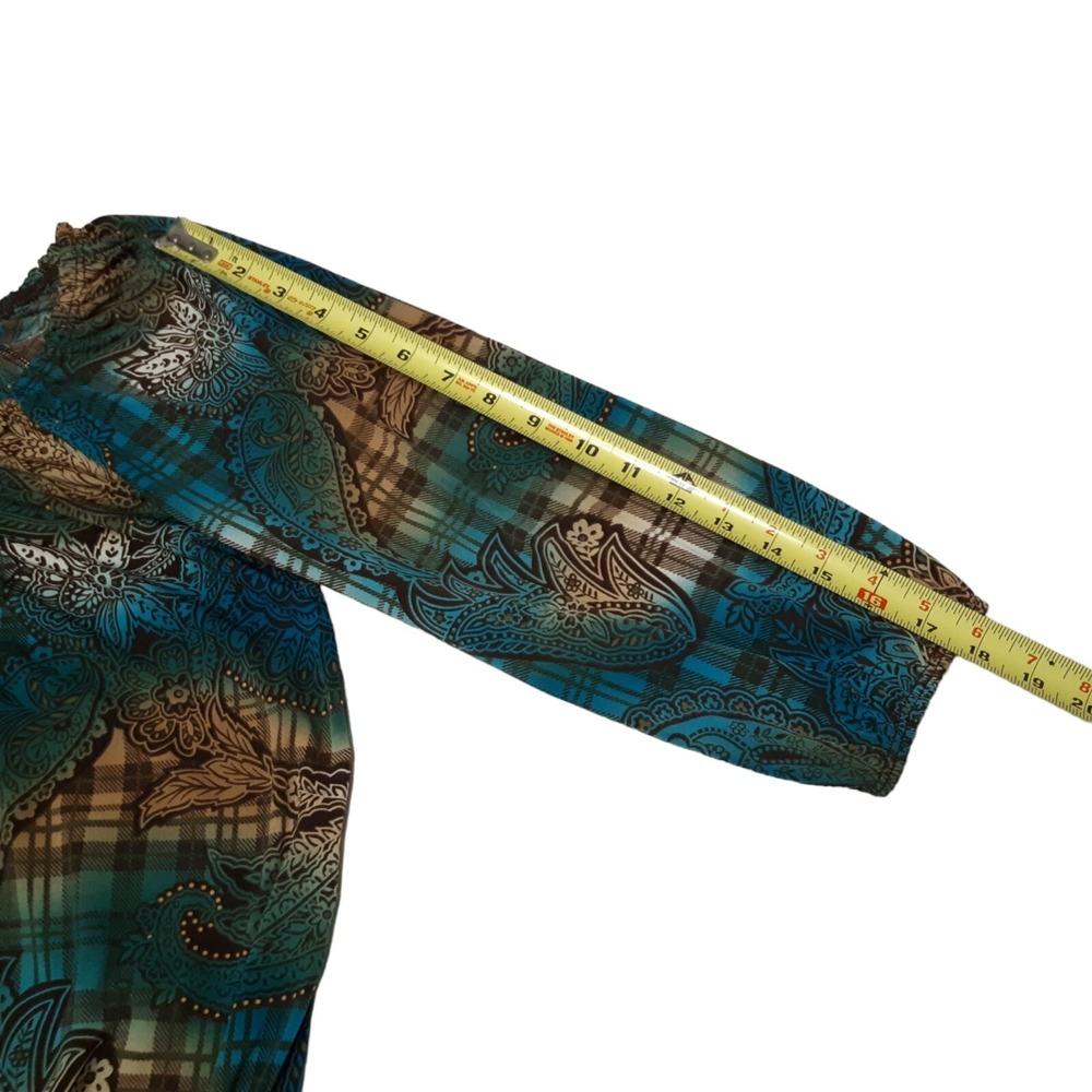 Vintage‎ Carol Rose Blouse Womens XL Green Paisley Plaid 3/4 Sleeve Stretch Top - Picture 5 of 11